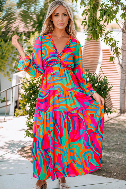 Multicolor Wild Lotus Ruffle Tiered Maxi Dress